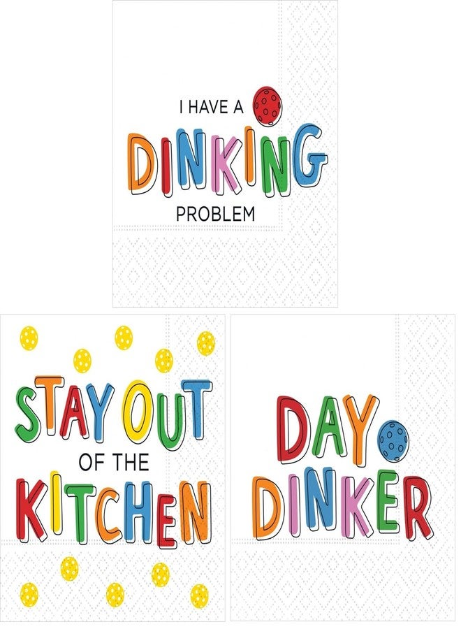 Design Design Funny Pickleball Cocktail Napkins Variety Pack - Bundle Includes 60 Total Paper Napkins in 3 Different Designs - Image 1